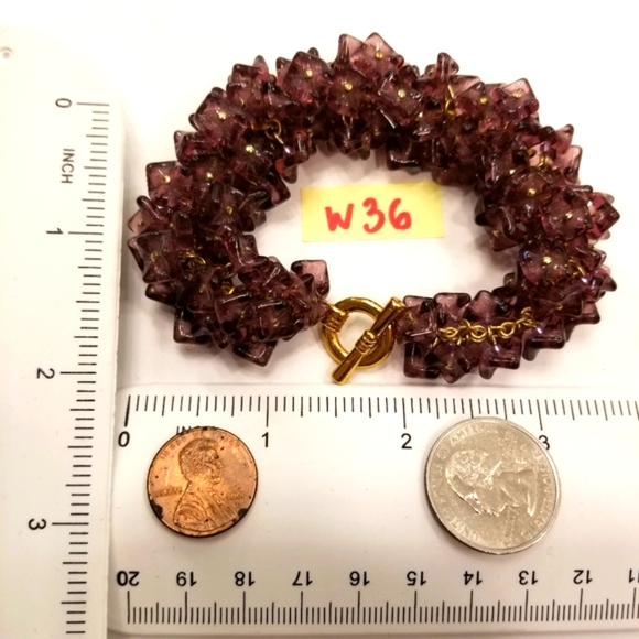 Genuine hand-carved Amethyst Flower Beads & Gold Toggle Clasp Cluster Bracelet! - Picture 3 of 12